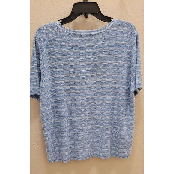 Women's alfred dunner L pull over shirt acrylic rayon. blue, gray, beige Stripes - Picture 2 of 4
